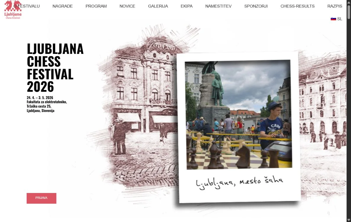 Posnetek naslovne strani projekta Ljubljana Chess Festival